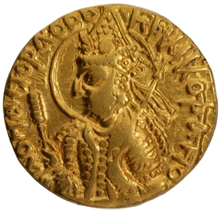 Gold Dinar Coin of Huvishka of Kushan Dynasty of Ardokhsho type.