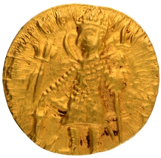 Gold Dinar Coin of Vasudeva I of Kushan Dynasty of Oesho type.