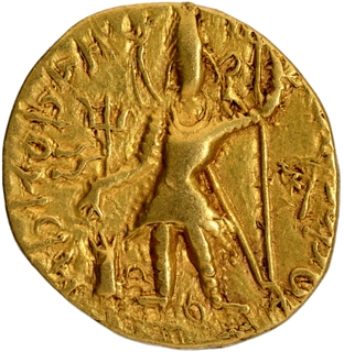 Gold Dinar Coin of Vasishka of Kushan Dynasty of Oesho type.