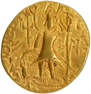 Gold Dinar Coin of Vasishka of Kushan Dynasty of Oesho type.