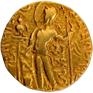 Gold Dinar Coin of Samudragupta of Gupta Dynasty of of Scepter type.