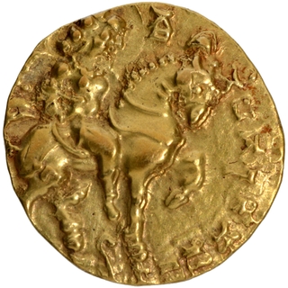 Gold Dinar Coin of Kumaragupta I of Gupta Dynasty of Horseman type.