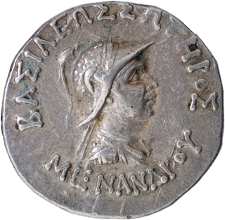 Silver Tetradrachma Coin of Menander I of Indo Greeks.