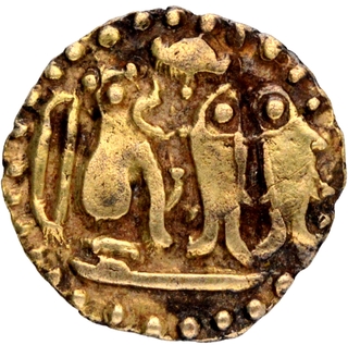 Debased Gold One Eighth Kahavanu Coin of Rajaraja I of Chola Dynasty.