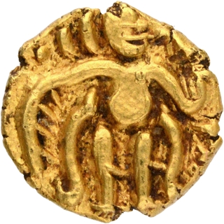 Gold One Eighth Kahavanu Coin of Raja Raja I of Chola Dynasty.