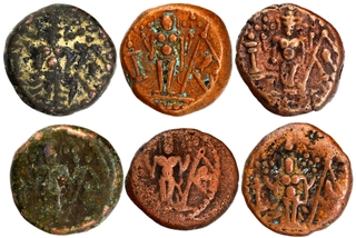 Lot of Six Copper Kasu Coins of Madurai Nayaks.