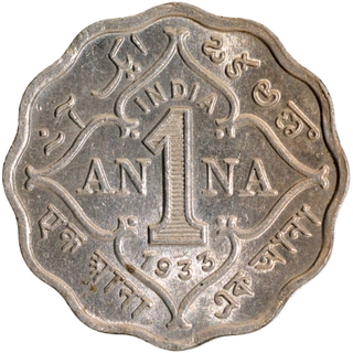 Cupro Nickel One Anna Coin of King George V of Calcutta Mint of 1933.