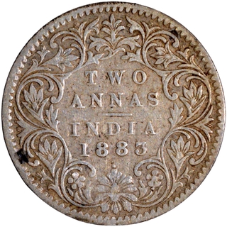 Silver Two Annas Coin of Victoria Empress of Bombay Mint of 1883.