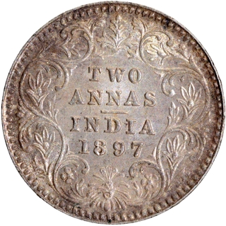 Silver Two Annas Coin of Victoria Empress of Calcutta Mint of 1897.