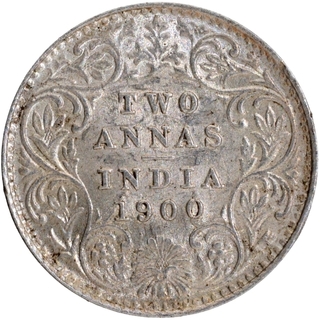 Silver Two Annas Coin of Victoria Empress of Calcutta Mint of 1900.