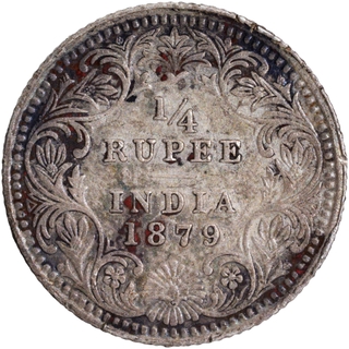 Silver Quarter Rupee Coin of Victoria Empress of Calcutta Mint of 1879.