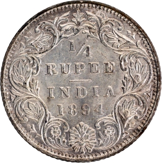 Silver Quarter Rupee Coin of Victoria Empress of Bombay Mint of 1894.