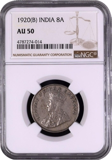 Cupro Nickel Eight Annas Coin of King George V of Bombay Mint of 1920.