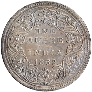 Silver One Rupee Coin of Victoria Queen of Bombay Mint of 1862.