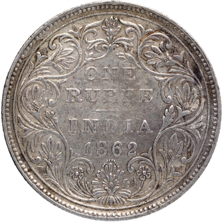 Silver One Rupee Coin of Victoria Queen of Bombay Mint of 1862.