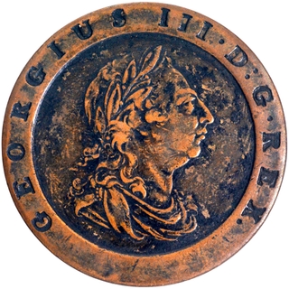 Copper Two Penny Coin of Georgius III of United Kingdom of 1797.