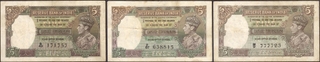 Five Rupees Banknotes of King George VI Signed by J B Taylor and C D Deshmukh of 1938 and 1944.