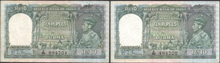 Ten Rupees Banknotes of King George VI Signed by J B Taylor of 1938 of Burma Issue.