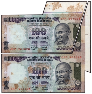 Error One Hundred Rupees Banknotes Signed by Y V Reddy of Republic India.