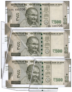 Error Five Hundred Rupees Banknote Signed by Shakti Kanta Das of Republic India of 2019.