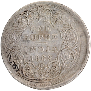 Error Silver One Rupee Coin of Victoria Queen of Bombay Mint of 1862