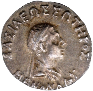 Silver Drachma Coin of Menander I of Indo Greeks.