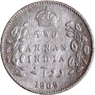 Silver Two Annas Coin of King Edward VII of Calcutta Mint of 1909.