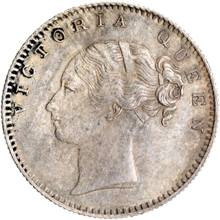 Silver Half Rupee Coin of Victoria Queen of Calcutta Mint of 1840.