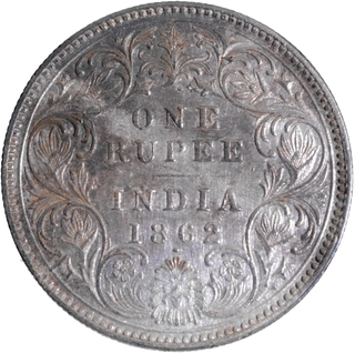 Silver One Rupee Coin of Victoria Queen of Bombay Mint of 1862.