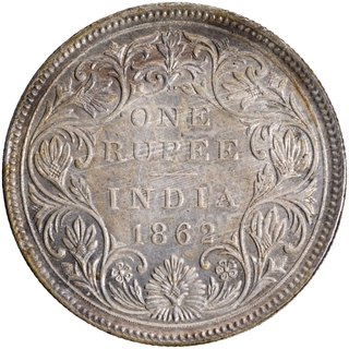 Silver One Rupee Coin of Victoria Queen of Bombay Mint of 1862.