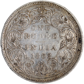 Silver One Rupee Coin of Victoria Queen of Bombay Mint of 1862.