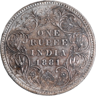 Silver One Rupee Coin of Victoria Empress of Bombay Mint of 1881.