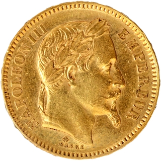 Gold Twenty Francs Coin of Nepoleon III of France of 1862