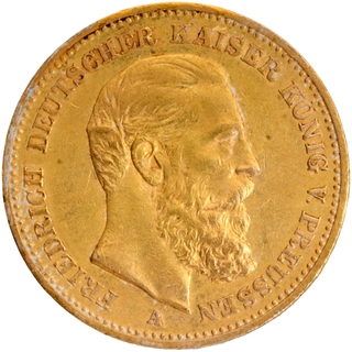 Gold Twenty Mark Coin of Friedrich III of Germany of 1888.