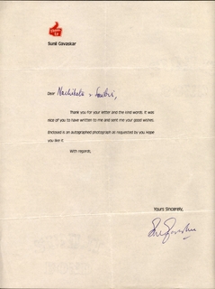  Autograph of Sunil Manohar Gavaskar on Letter Head. 