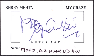 Autograph of Mohammad Azharuddin.