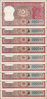 Two Rupees Semi Fancy Numbers Banknotes Signed by L K Jha.