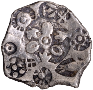 Unlisted, Unpublished, Exceedingly Rare. Punch Marked Silver Half Vimshatika Coin of Magadha Janapada.