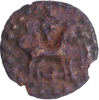 	Unpublished and Extremely Rare Potin Coin of Sangam Cheras with Lion, Conch, Bow & Arrow Symbols.	