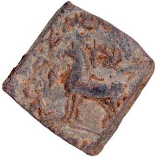 	Unpublished and Extremely Rare Lead Coin of Rano Khadakamasa of Hiranyakas with Lion, 10 Arched Hill, River Lines and Many more Symbols	