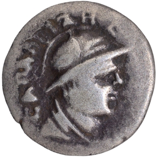 	Very Rare Silver Hemidrachma Coin of Sapadbizes of Early Kushans with Greek legend NANA with Lion Symbol.	