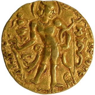 	Extremely Rare Gold Dinar Coin of Chandragupta II of Gupta Dynasty of Reverse Archer type in almost uncirculated condition.	