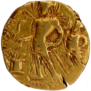 	Extremely Rare Chhatra type Gold Dinar Coin of Chandragupta II Raja Vikramaditya of Gupta Dynasty in Extremely Fine Condition	