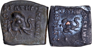 	A Rare Bronze Chalkous Coins of King Menander I of Indo Greeks with original Patina in Extremely fine condition	