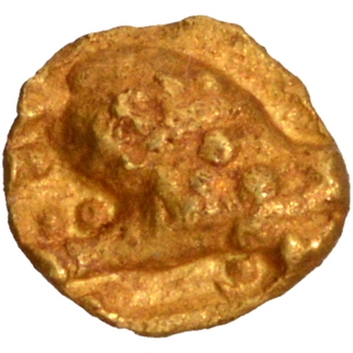 	A Rare Gold Quarter Fanam Coin of Western Ganga Dynasty with ornamental Floral Scrolls in Very fine Condition.	