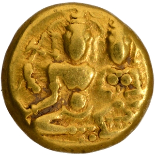 	A Rare Gold Varaha Coin of Devaraya I of Sangama Dynasty of Vijayanagar Empire, God Shiva seated in the padmasana posture in Extremely Fine Condition.	