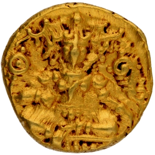 	Extremely Rare Gold Half Varaha Coin of Krishnadevaraya of Vijayanagara Empire, Almost complete details on Both the side of coin.	