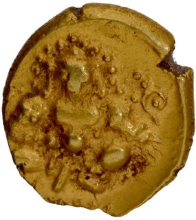 	Very Rare almost complete Gold Half Varaha Coin of Krishnadevaraya of Tuluva Dynasty Vijayanagara Empire with nagari Legend.	