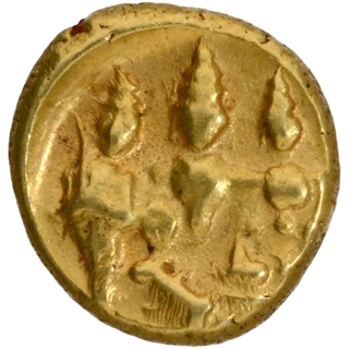 	Very Rare Gold Half Varaha Coin of Tirumalaraya of Aravidu Dynasty of Vijayanagara Empire God Rama & Sita seated on a throne.	