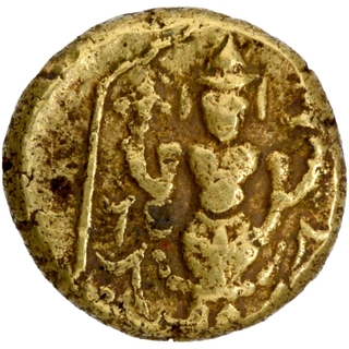 	Rare Gold Varaha Coin of Venkatapathiraya III of Aravidu Dynasty of Vijayanagara Empire, God Venkateshwara holding chakra and  Shankha. 	